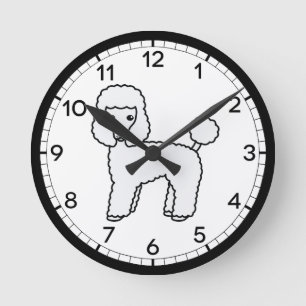 Relógio Redondo Ilustração de Cartoon de Toy Poodle Branco