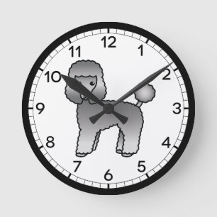 Relógio Redondo Ilustração de Cartoon de Toy Poodle em cinza