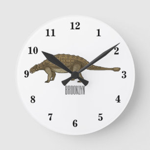 Relógio Redondo Ilustração de desenho animado de Ankylosaurus