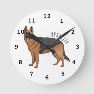 Relógio Redondo ilustração de desenho animado de cão german shephe