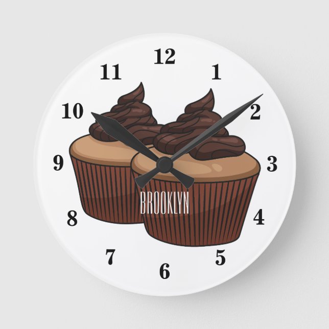 Relógio Redondo ilustração de desenho animado de cupcake (Frente)