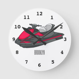 Relógio Redondo Ilustração de desenho animado de esqui jet