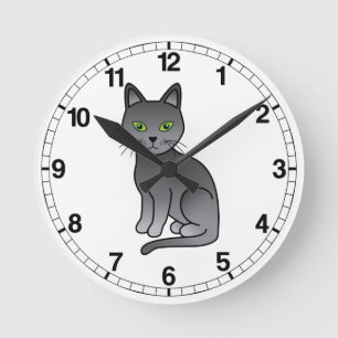 Relógio Redondo Ilustração de desenho animado de gato azul russo