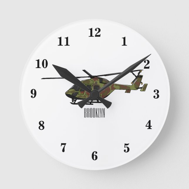 Relógio Redondo Ilustração de desenho animado de helicóptero do ex (Frente)