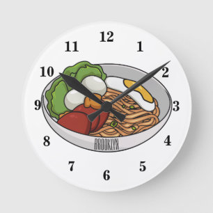 Relógio Redondo Ilustração de desenho animado de macarrão
