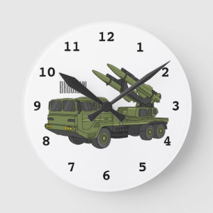 Relógio Redondo Ilustração de desenho animado de mísseis militares