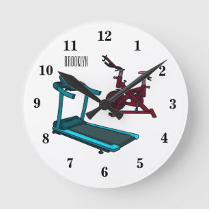 Relógio Redondo Ilustração de desenho animado de moinho e biciclet