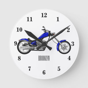 Relógio Redondo Ilustração de desenho animado de motocicleta Chopp