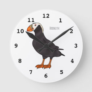 Relógio Redondo Ilustração de desenho animado de pássaros puffin t