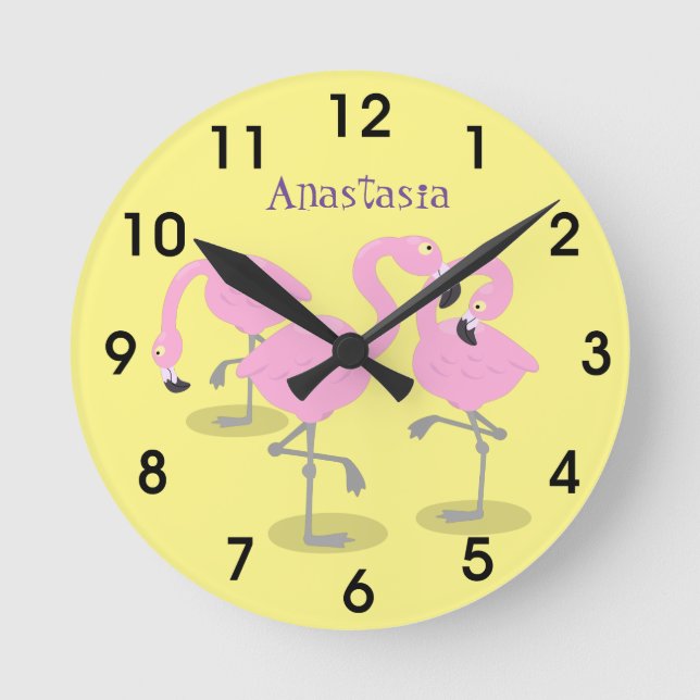 Relógio Redondo Ilustração de desenho animado de três tons de flam (Frente)