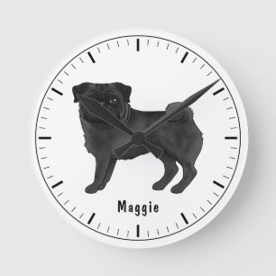 Relógio Redondo Ilustração de desenho animado fofo de cachorro Pug