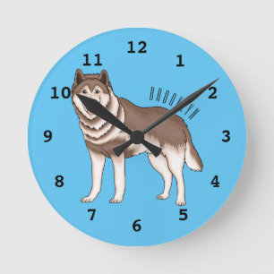 Relógio Redondo Ilustração de desenho animado siberiano husky