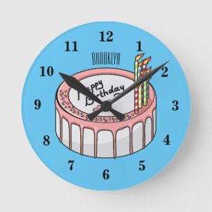 Relógio Redondo Ilustração de desenho de bolo de aniversário