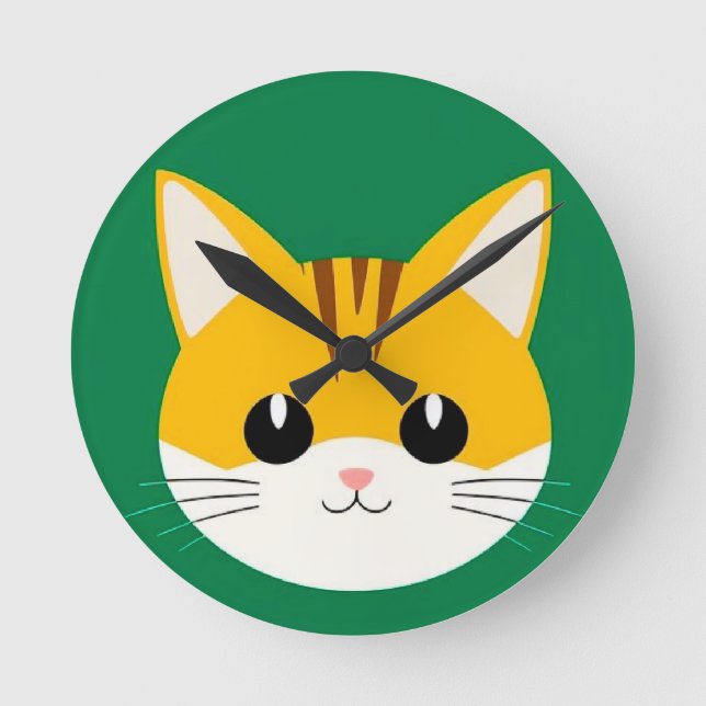Relógio Redondo Ilustração de Gato Fofo (Frente)