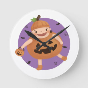 Relógio Redondo Ilustração de Halloween: Menina de Abóbora