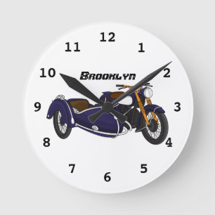Relógio Redondo Ilustração de motocicleta roxa Sidecar