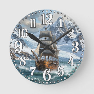 Relógio Redondo Ilustração digital de navio à vela no oceano
