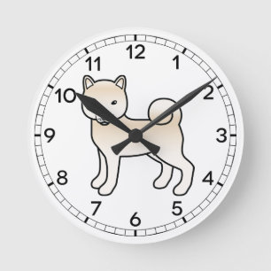 Relógio Redondo Ilustração do Cão de Cartoon em Cute Shiba Inu