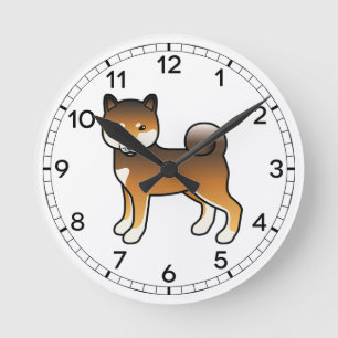 Relógio Redondo Ilustração do Cão de Cartoon Shiba Inu Red Sesame