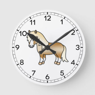 Relógio Redondo Ilustração do Cartoon Palomino Shetland Pony Cute