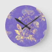 Ilustração Dourada Floral Azul Elegante Vintage