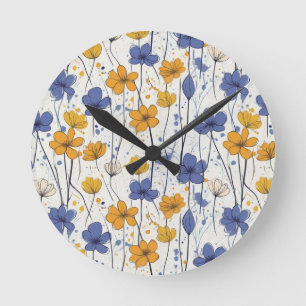 Relógio Redondo Ilustração floral, flores silvestres abstrato, mod