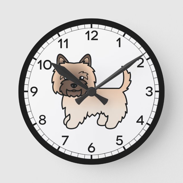 Relógio Redondo Ilustração Fofa do Cão Terrier Wheaten Cairn (Frente)