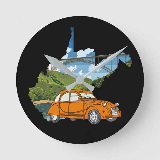 Relógio Redondo Ilustração Landschaft do Oldtimer 2cv (Frente)