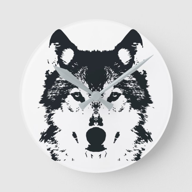 Relógio Redondo Ilustração Lobo Negro (Frente)
