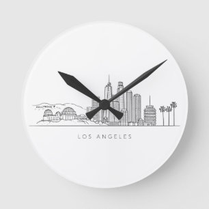 Relógio Redondo Ilustração Minimalista do Horizonte de Los Angeles