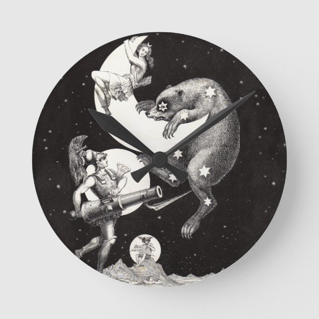 Relógio Redondo Ilustração Noturna do Deus do Universo da Lua Cele (Frente)