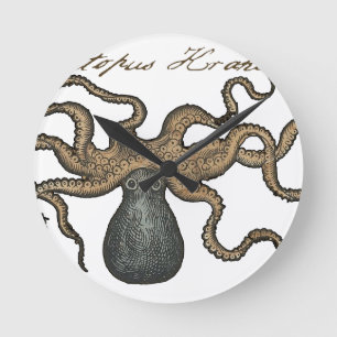 Relógio Redondo Ilustração Octopus Vintage Kraken