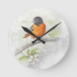 Relógio Redondo Ilustração tirada mão do pássaro de Oriole