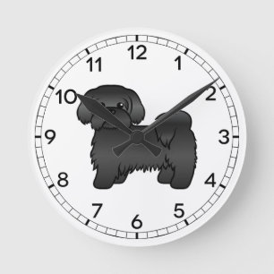 Relógio Redondo Imagem de Cão de Cartoon Black Shih Tzu Cute