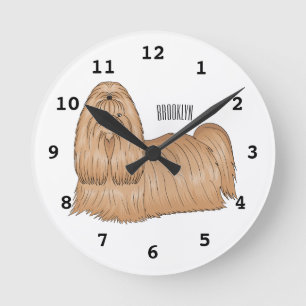 Relógio Redondo Imagem de desenho animado de cabelos longos Shih t