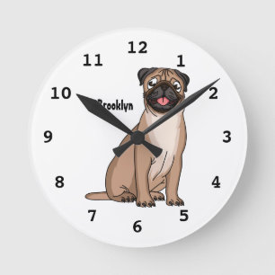 Relógio Redondo Imagem de desenho animado de cachorro feliz e engr