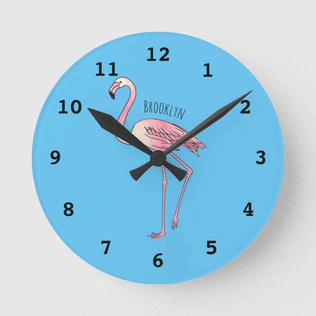 Relógio Redondo Imagem de desenho animado de pássaro Flamingo (Frente)