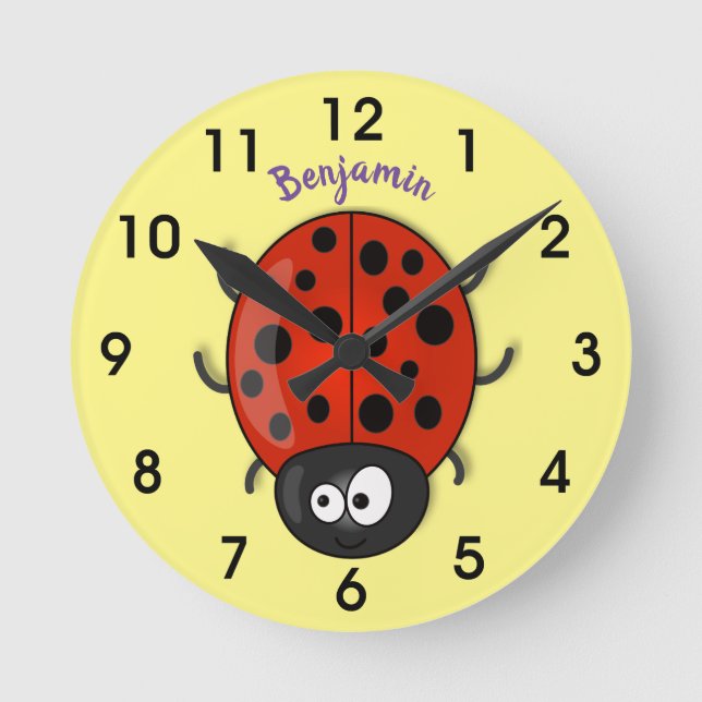 Relógio Redondo Imagem de desenhos animados de ladybug vermelho e  (Frente)