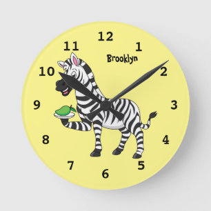 Relógio Redondo Imagem engraçada de desenho animado zebra