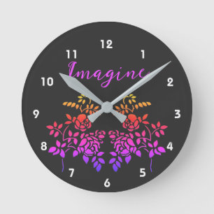 Relógio Redondo Imagine as palavras Abstrato-inspiradoras Rosa