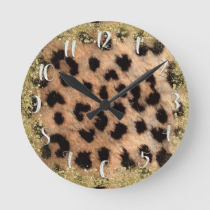 Relógio Redondo Impressão Animal Leopardo Guepardo Brilho Dourado 