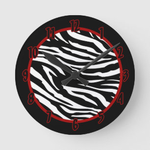 Relógio Redondo Impressão branco personalizado da zebra do preto