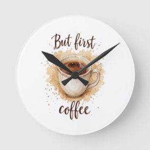 Relógio Redondo Impressão de Arte para Café de Aquarela - Mas Prim