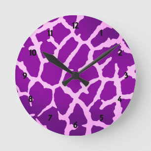 Relógio Redondo Impressão de Girafa Roxo