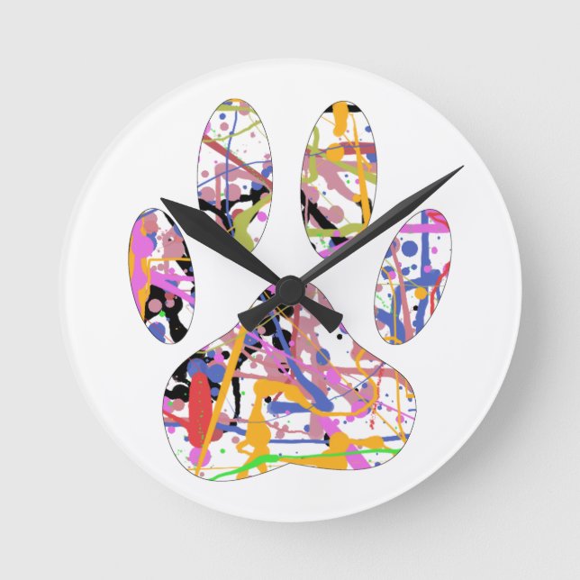 Relógio Redondo Impressão de Paint Splatter Dog Paw (Frente)