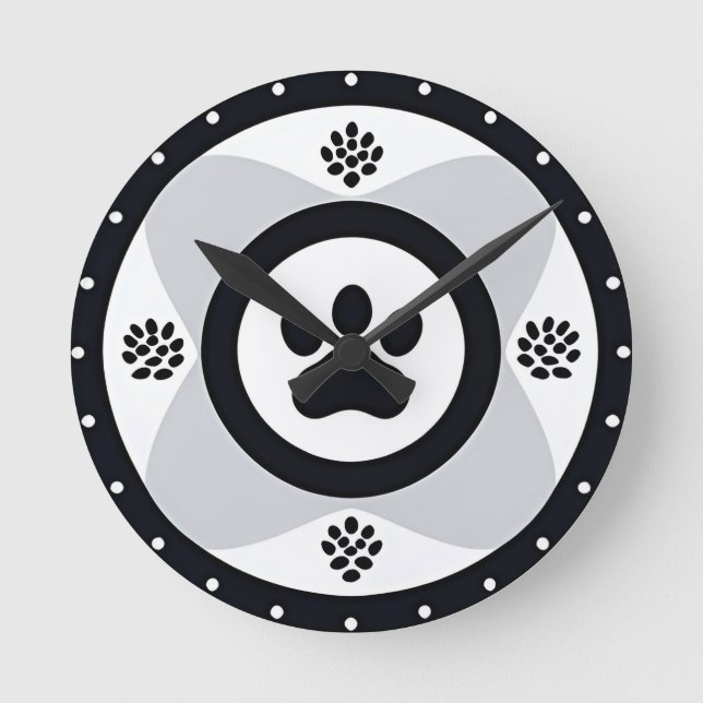 Relógio Redondo Impressão de Paw com Elementos Decorativos (Frente)