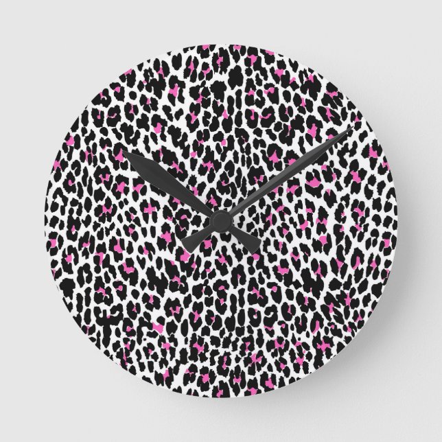 Relógio Redondo impressão-leopardo rosa (Frente)