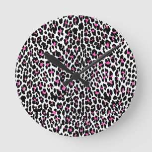 Relógio Redondo impressão-leopardo rosa