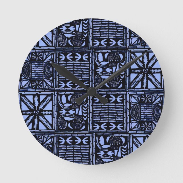 Relógio Redondo Indigo Batik Quilt - Blue (Frente)