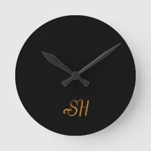Relógio Redondo Iniciais personalizadas em script dourado preto